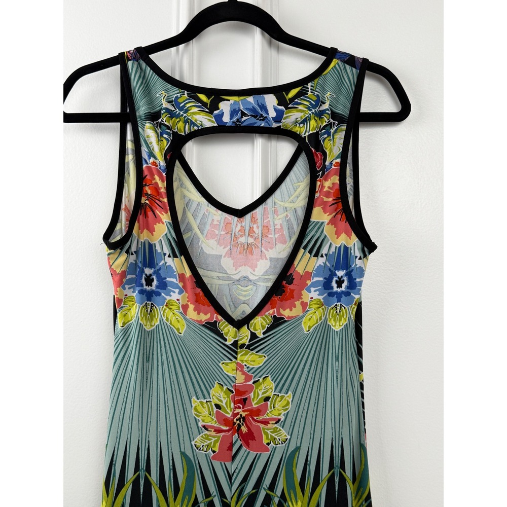 Snap Tropical Floral Butterfly High Low Maxi Dress V-Neck Cutout Back Teal M - Picture 7 of 10